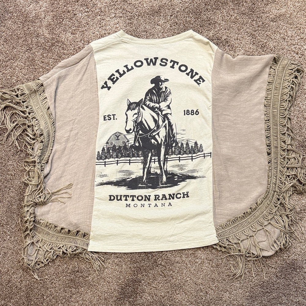 Yellowstone Graphic Fringe Poncho